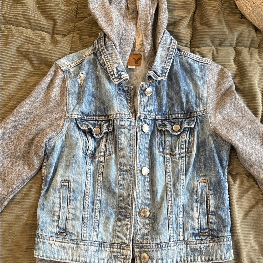 American Eagle Outfitters Denim Jacket with Gray Sleeves